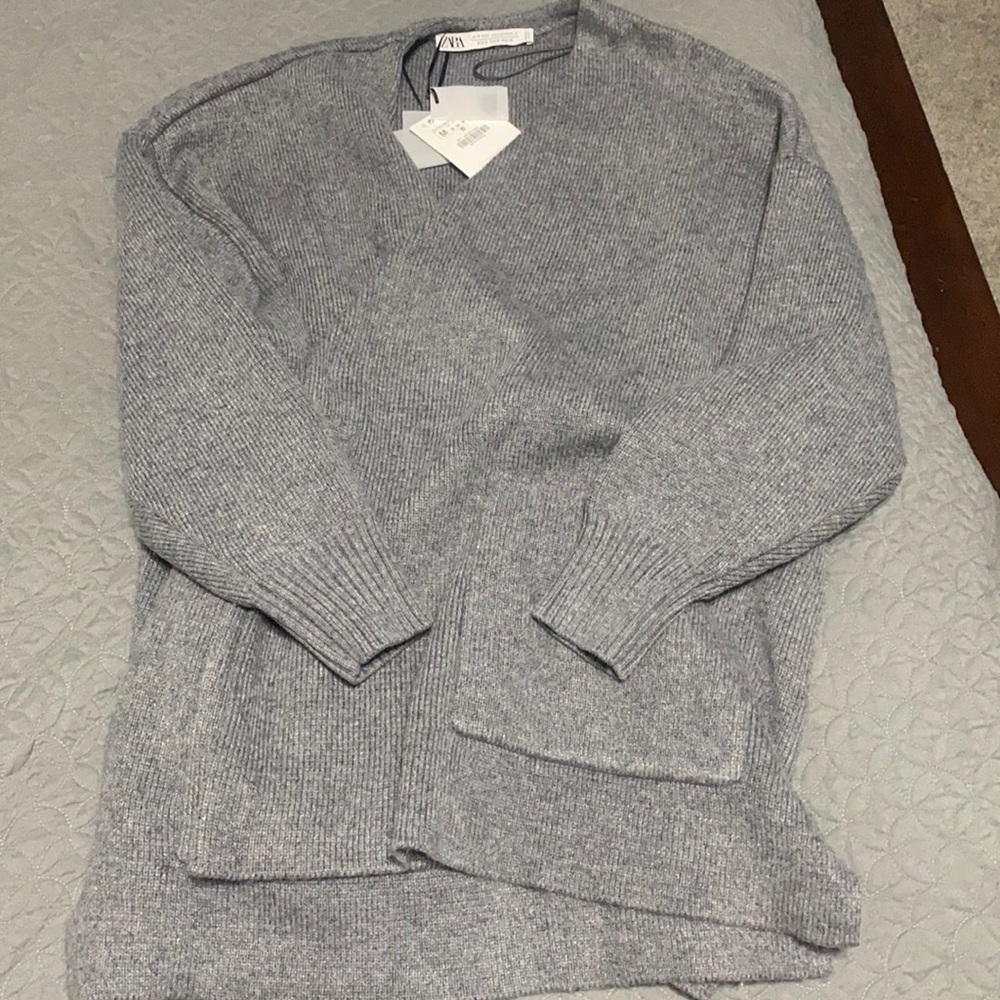 NWT Knit Wrap Sweater Zara Grey Pockets Cardigan